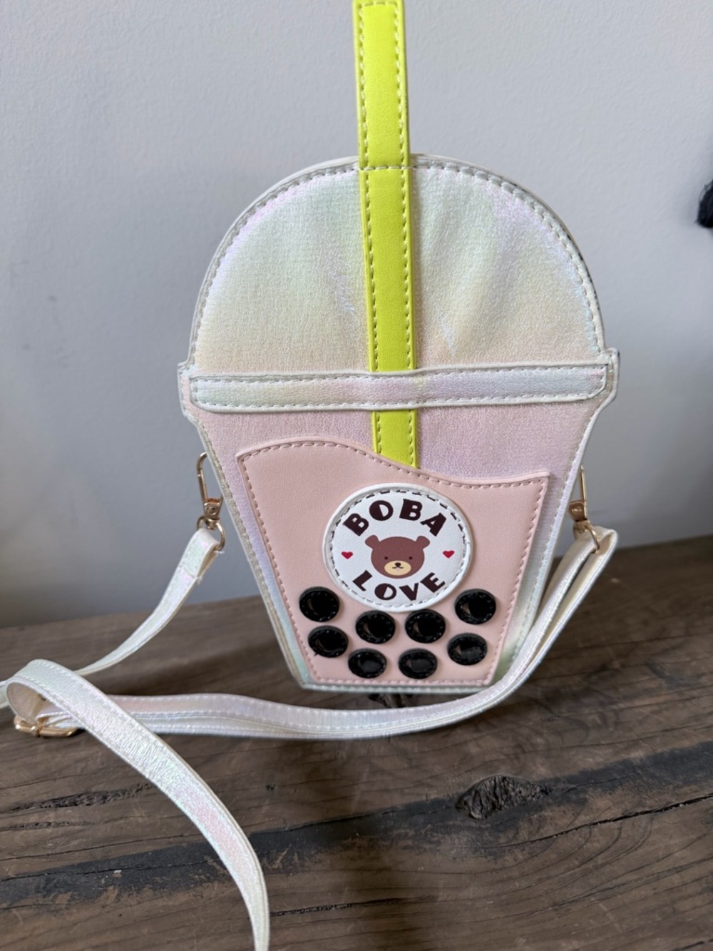 Boba Love Bubble Tea Crossbody Bag - Pastel Pink & Iridescent